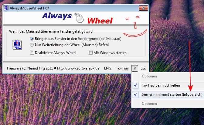 AlwaysMouseWheel immer minimiert starten (To-Tray)